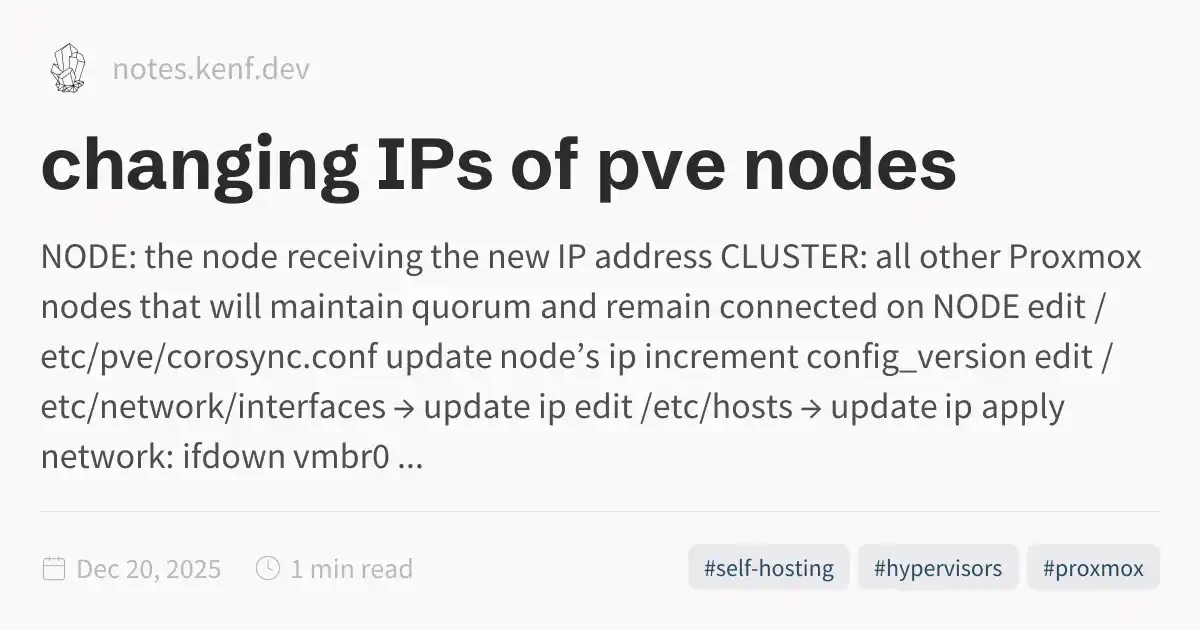 changing IPs of pve nodes
